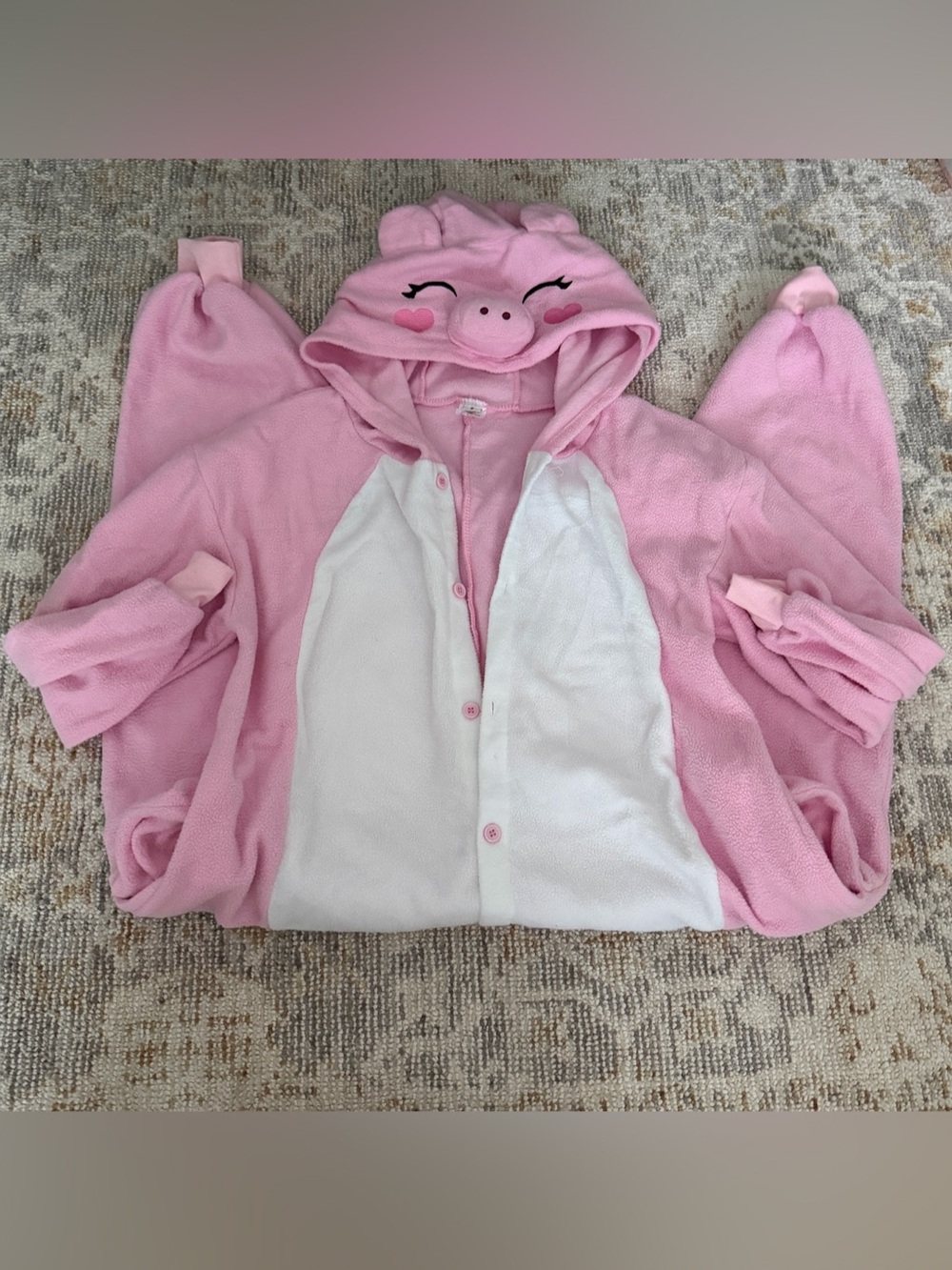 Pink & White Pig Hooded Footie Sleeper Pajamas